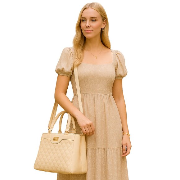 NEW Taupe Vegan Leather Handbag - Picture 2 of 8